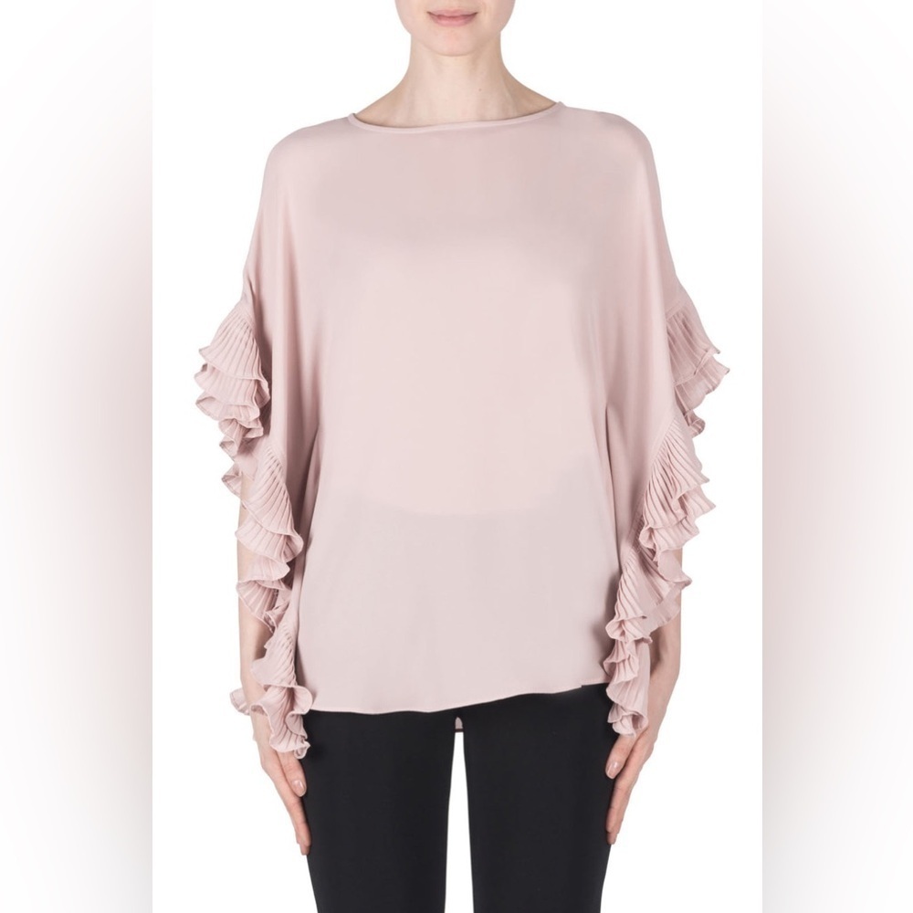 Joseph Ribkoff Dusty Rose Pleated Ruffle Sleeve Blouse